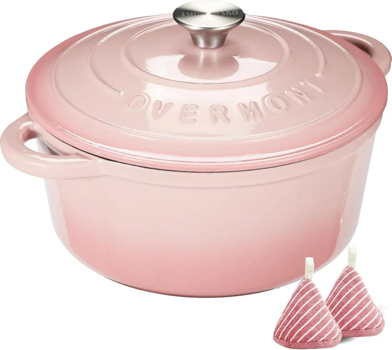 Description Picture 2 of itemEnameled Cast Iron Dutch Oven - 5.5QT Pot with Lid Cookbook & Cotton Potholders - Heavy-Duty Cookware for Braising, Roasting
