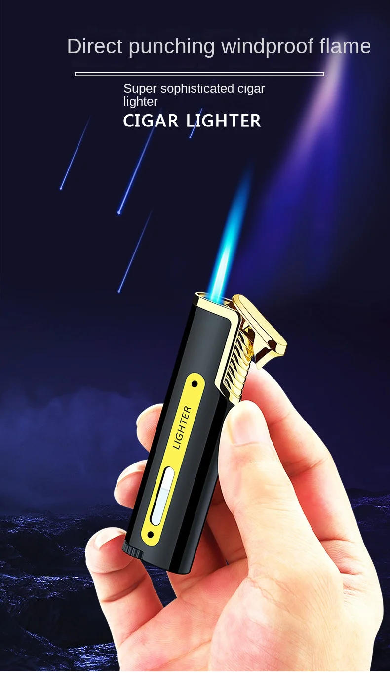 Description Picture 2 of itemNew Portable Metal Lighter Straight Into Windproof Blue Flame Inflatable Butane Gas Lighter Christmas Gift Cigarette Accessories