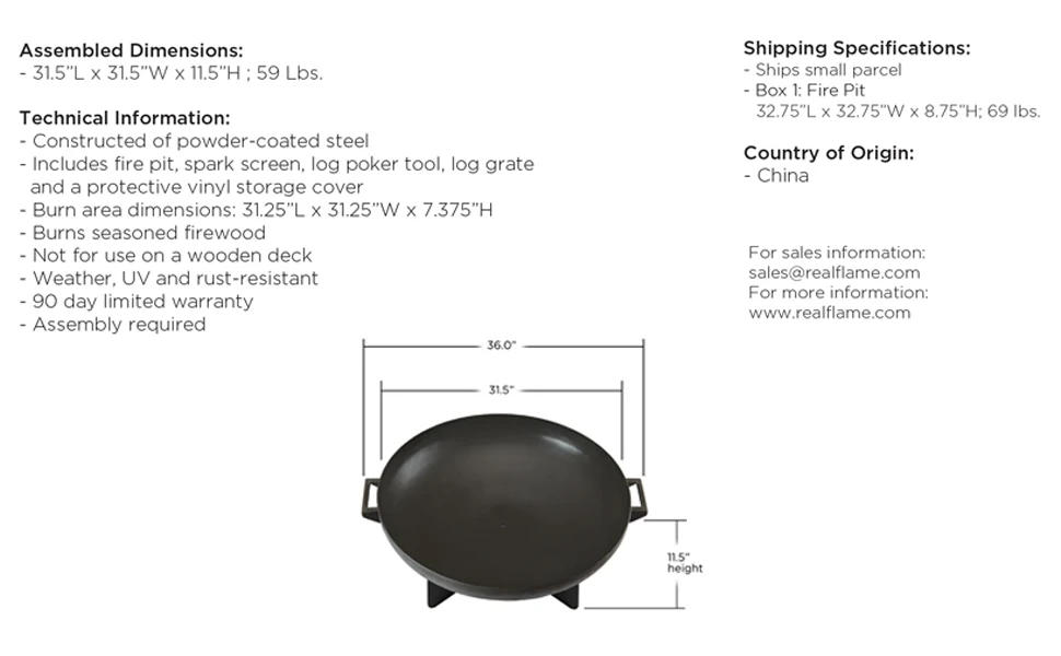 Description Picture 4 of itemAnson 36" Round Steel Wood Burning Fire Pit in Gray by Real Flame
