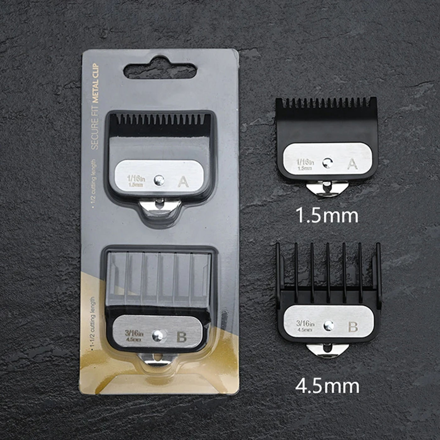 Description Picture 2 of item2Pcs 1.5mm+4.5 mm Attach Trimmer Parts Hair Clipper Guide Comb Set Standard Guards