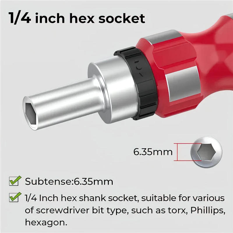 Description Picture 4 of itemQuick Change Screwdriver Bit Holder 1/4 Inch Hex Shank Magnetic Tip Ratchet Screwdriver Wrench Handle For Torx Flat Phillips Bit