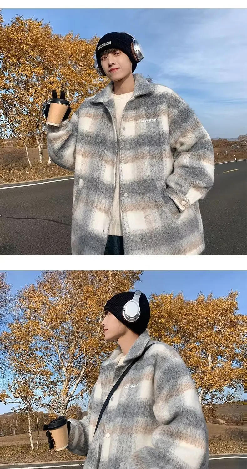 Description Picture 5 of itemPlaid Blends Men Advanced All-match Korean Style Chic Autumn Winter Fashion Hipster High Street Versatile Long Sleeve Casual New