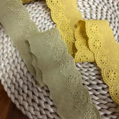 3 Meters/lot Beautiful Mustard Green Yellow Lace Trim Fabric Cotton Lace Flower Pattern 5cm Width Hot Sale