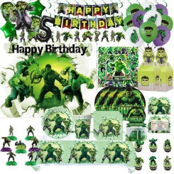 Avengers Hulk Tableware Sets Decoration Balloon Backdrop Super Hero Birthday Party Supplies Plates Cups Napkins Tablecloth Boys