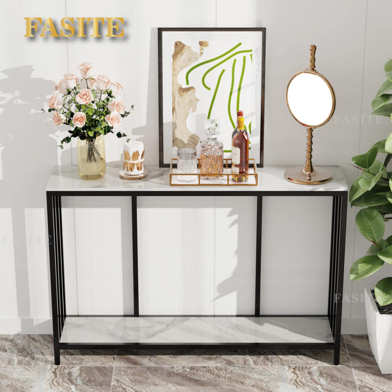 Description Picture 3 of item47.2” Long Modern Console Table, Sintered Stone Entryway Table, Narrow Table Sofa Table with Metal Base, Entry Table Foyer