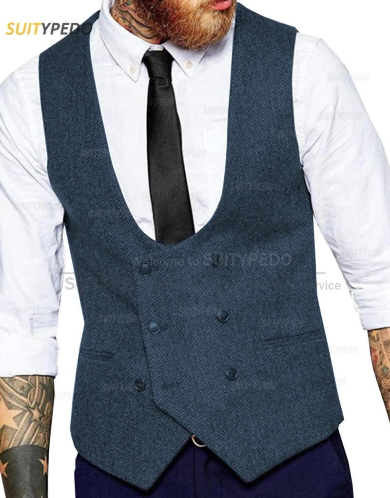 Description Picture 3 of item2023 Newest Men Suit Vest Autumn Winter Tailor-made Herringbone Waistcoat Formal Party Business Classic Male Costume 1 Piece