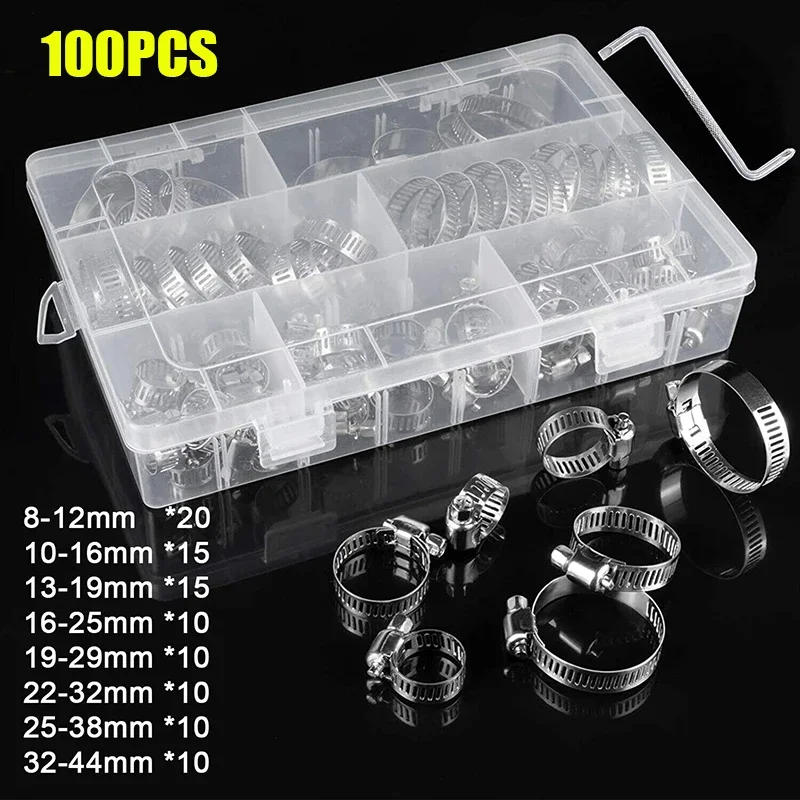 Description Picture 2 of item100pcs Worm Drive Hose Clamp Adjustable 8-44mm Stainless Steel Gear Clip Lock for Water Pipe Plumbing