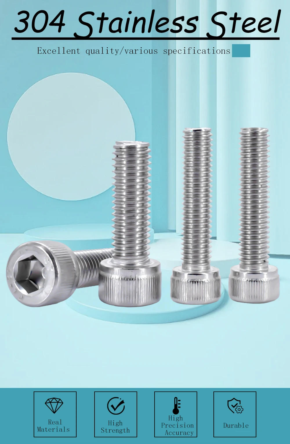Description Picture 2 of item3-60pcs 304 Stainless Steel Hexagon Hex Socket Screw DIN912 M1.4 M1.6 M2 M2.5 M3 M4 M5 M6 M8Hex Socket Head Cap Allen Bolt Screw