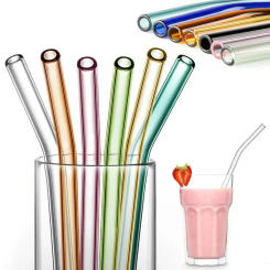 4pcs Green/Pink Reusable Glass Straws High Temperature Resistant Straight Tube Bend Tube Eco-friendly Milk Tea Juice Coffee Beverage Straws with 2 Cleaning Brush