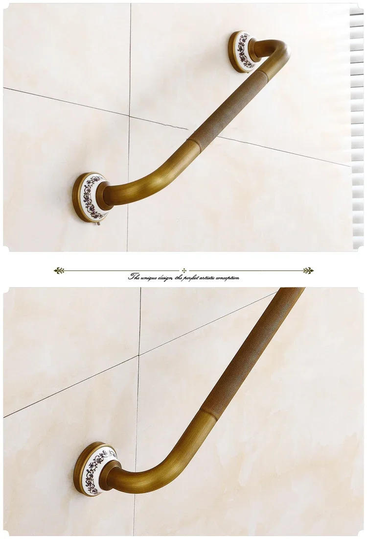 Description Picture 6 of itemAntique Grab Bars Bathroom Wall-mount Safety Assist Handle Towel Rack Bathtub Handrail Brass Anti-slip Elderly Armrest Hardware