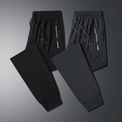 Summer Men's Loose Straight Casual Pants Men's Ice Silk Quick Drying Pants Zippered Pocket Work Pants Large Size Jogging Pants
