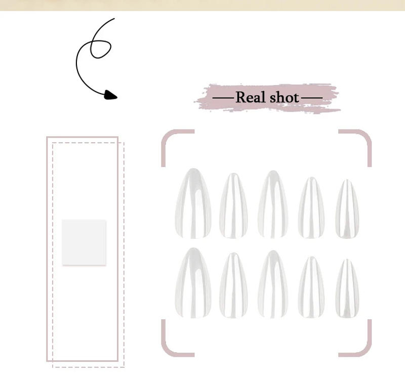 Description Picture 5 of itemWhite Pearlescent Glossy Nail Art Fashion Solid Color Almond False Nails Detachable Finished Fake Nails Press on Nails with Glue
