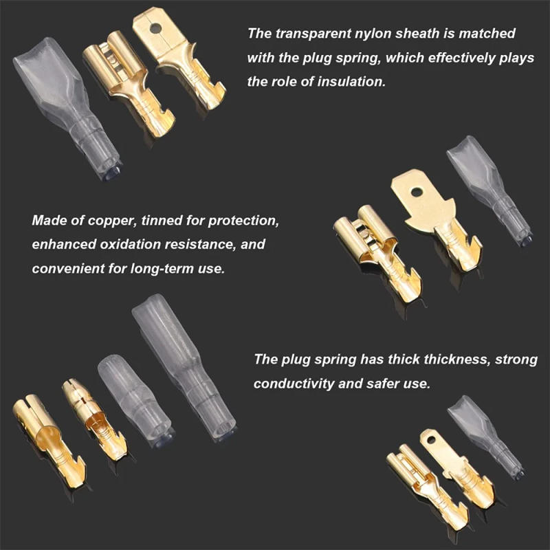 Description Picture 5 of item640Pcs 2.8/4.8/6.3mm Male and Female Spade Connector& Bullet Connectors Terminals Wire Crimp Terminal with Insulating Sleeve Kit