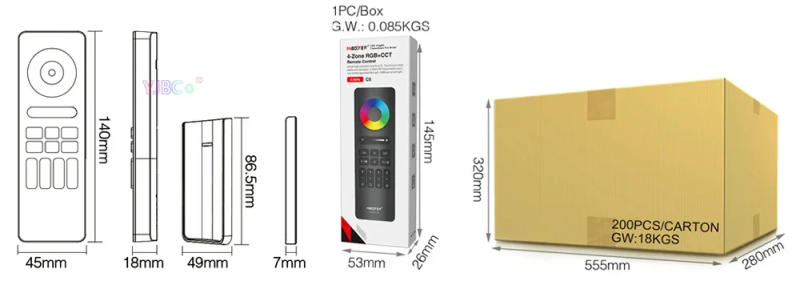 Description Picture 2 of itemMiboxer 2.4G Full Color Remote Controller 4-Zone RGB+CCT Remote 3V RF Wireless RGBCCT Controller