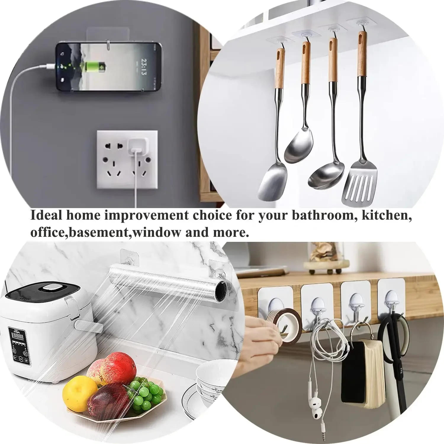 Description Picture 5 of itemWall Hooks Transparent Seamless Coat Hooks,Waterproof and Oilproof,Bathroom Kitchen Heavy Duty Self Adhesive Hooks 1/5/12/24Pcs