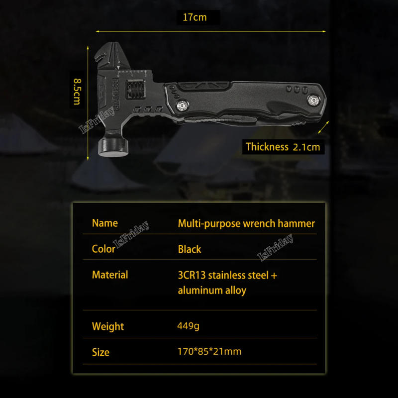 Description Picture 3 of itemUniversal Folding Pliers Hammer Outdoor Knife Pliers EDC Tool Multifunctional Wrench Hammer Adjustable Flap Wrench Combination