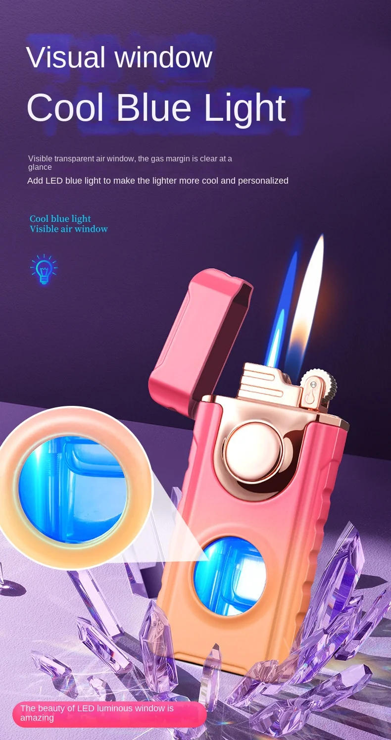 Description Picture 4 of itemDouble Tube Lighters Flash Visible Gas Cigar Lighter Windproof Flint Gas Lighter Jet Gadgets for Men Cigarette Accessories