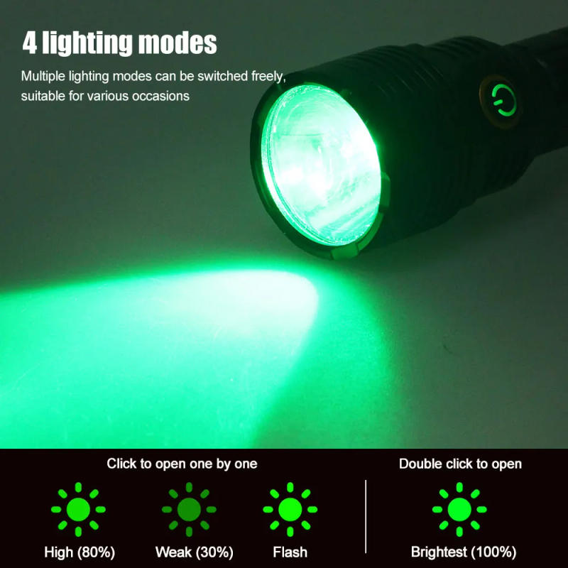 Description Picture 5 of item30W 1500LM Professional Green Red SST40 LED Hunting Flashlight Tactical 4-Modes Predator Coyote Torch USB Rechargeable Lantern