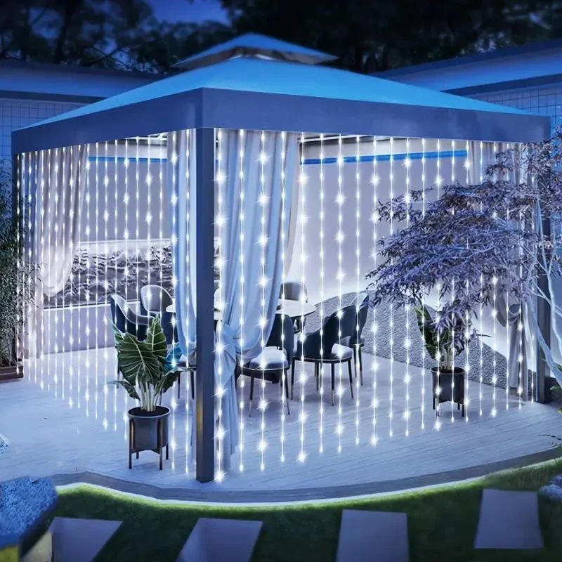 Description Picture 3 of item1pc 8 Modes 3M/6M LED Solar Curtain String Fairy Lights,for Home Garden Porch Backyard Wedding Party Christmas Decorations natal