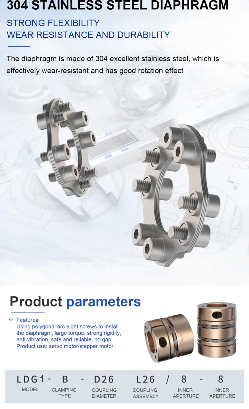 Description Picture 6 of itemCloweit Servo Motor Flexible Diaphragm Coupling D87 L68 High Torque 8 Screws Disc Shaft Coupler 20-45mm