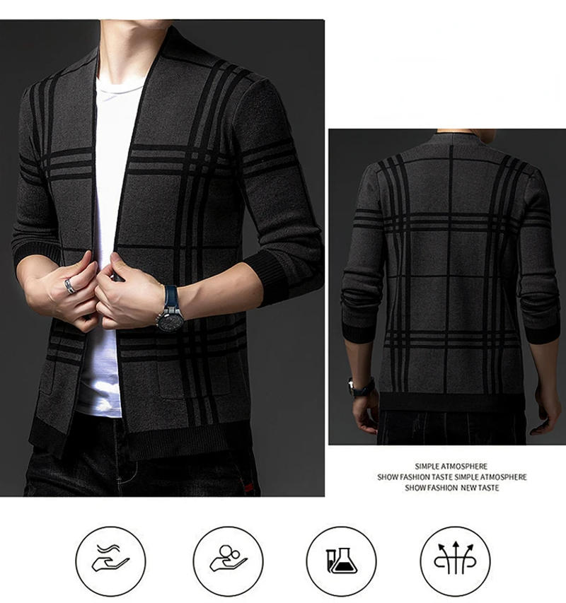 Description Picture 4 of itemNew in Autumn Smart Casual Striped Men's Knitted Sweaters for Men Streetwear Fashion Male Cardigans with Pocket Luxury Tops