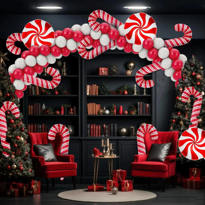 Description Picture 6 of item23pcs Red Bow Candy Cane Handheld Stick Windmill Balloon Set Christmas Party Home Interior and Exterior Decoration