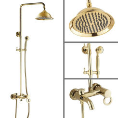 Rainfall Bathroom Shower Set Brass Luxury Gold Shower Mixers with Handshower Single Handle Wall Mounted Shower Faucet Tap Lgf403