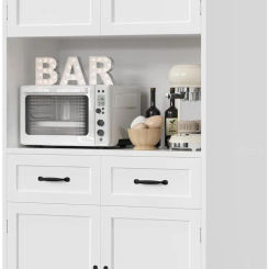 71“ Tall Kitchen Pantry Storage Cabinet, Modern Kitchen Hutch Bar Cabinet with Microwave Stand, Wood Buffet Sideboard with Hutch