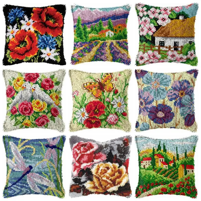 Description Picture 2 of itemKnot Pillow Package Latch Hook Kit Cushion Pillowcase Kussen Set For Needlework DIY Flower Natural Landscape Latch Hook Kits