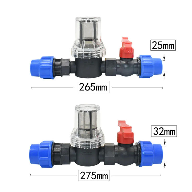 Description Picture 5 of item25mm 32mm PE Pipe Water Filter With Plastic Tube Quick Connector 80 Mesh Filter Garden Drip Irrigation Adapter
