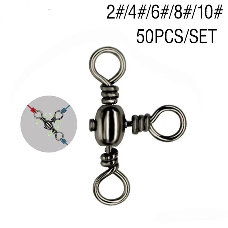 Description Picture 2 of item50PCS/Bag Fishing Accessories Black Nickel Plating Three-Prong Connector T-Swivel Sub-Line Splitter Outdoor Fishing Bazi Ring 50