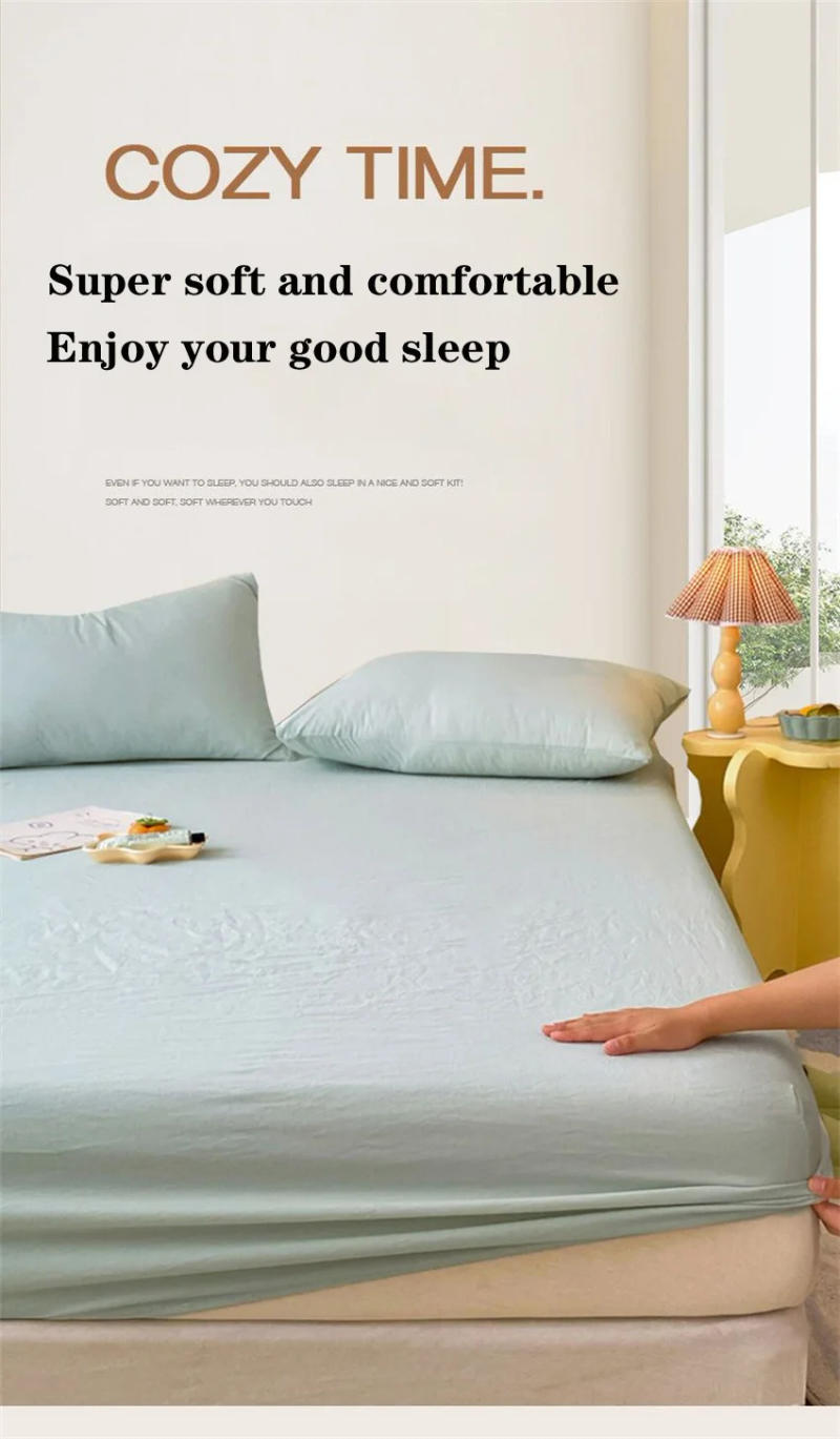 Description Picture 2 of itemWashed Cotton Mattress Covers with Elastic Band Solid Color 1pc Fitted Sheet Soft Comfort Mattress Protector Queen King Size Bed