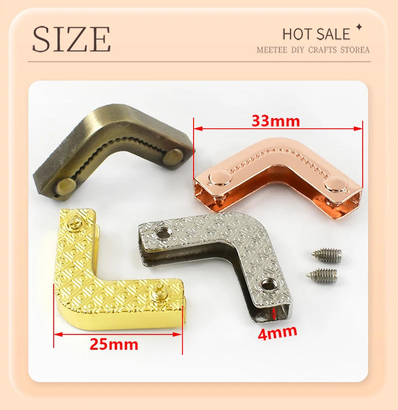 Description Picture 4 of item5/10/20Pcs Bag Corner Protector Metal Clip Buckle Purse Edge Cover Clasp Leather Decoration Wrapping Screw Clips End Lock Parts