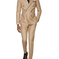 2024 Fashion New Men's Leisure Boutique Double Breasted Solid Color Suit 2 Piece Set Drees Blazers Jacket Pants Trousers Two Pcs