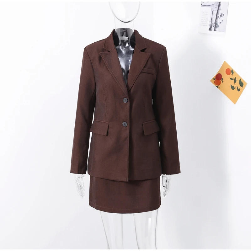 Description Picture 2 of itemElegant Two Piece Set For Women Turn-down Collar Pockets Coat Hip Package Mini Skirt Fashion Slim Ladies Office Suit Commuting