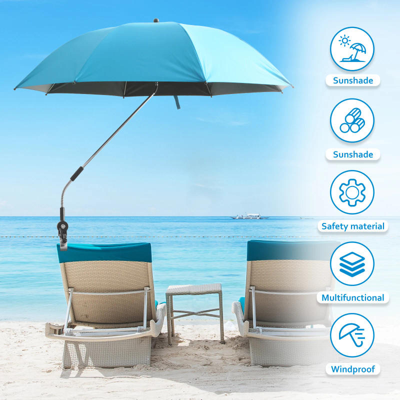 Description Picture 4 of itemBeach Umbrella with Universal Clamp 360° Adjustable Shade Umbrella 42In Outdoor Umbrella for Beach Camping Chair Wheelchair