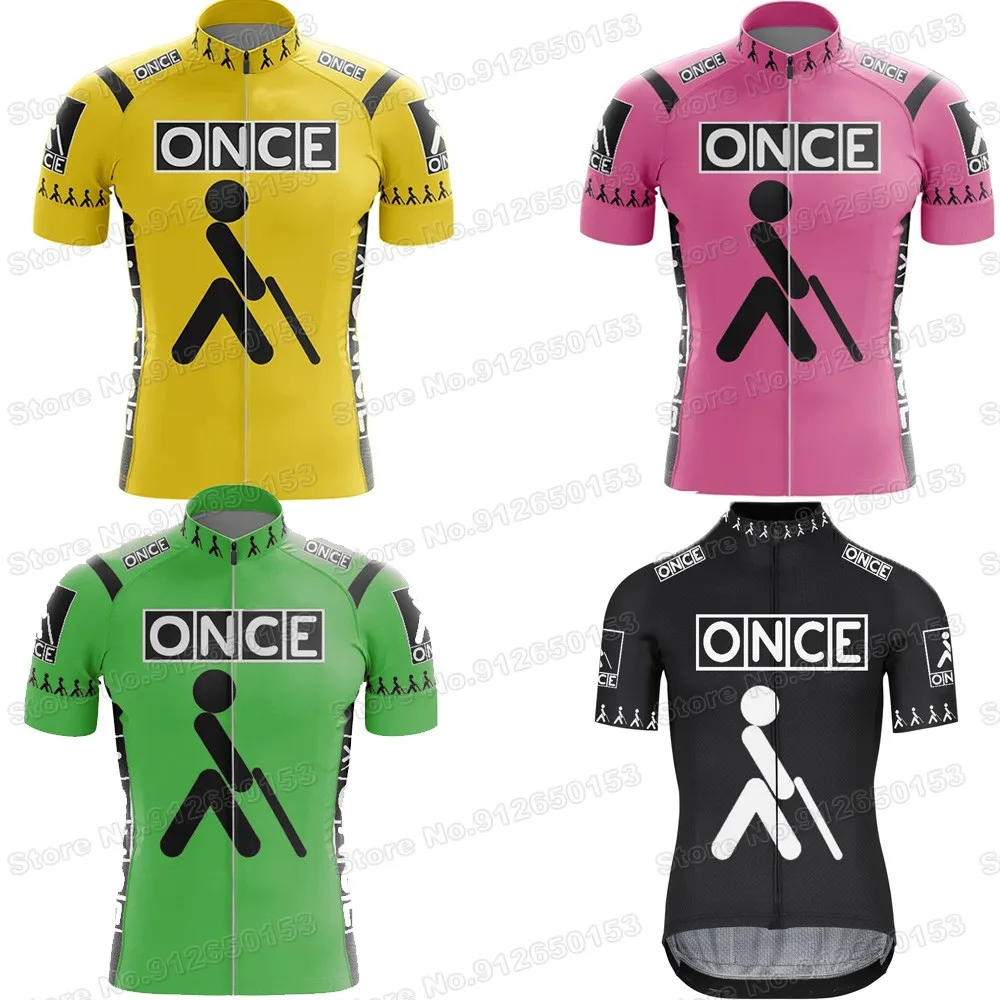 Description Picture 2 of item2022 Once Cycling Jersey Short Sleeve Retro Yellow Pink Green Black White Cycling Clothing Vintage Road Bike Shirts Bicycle Tops
