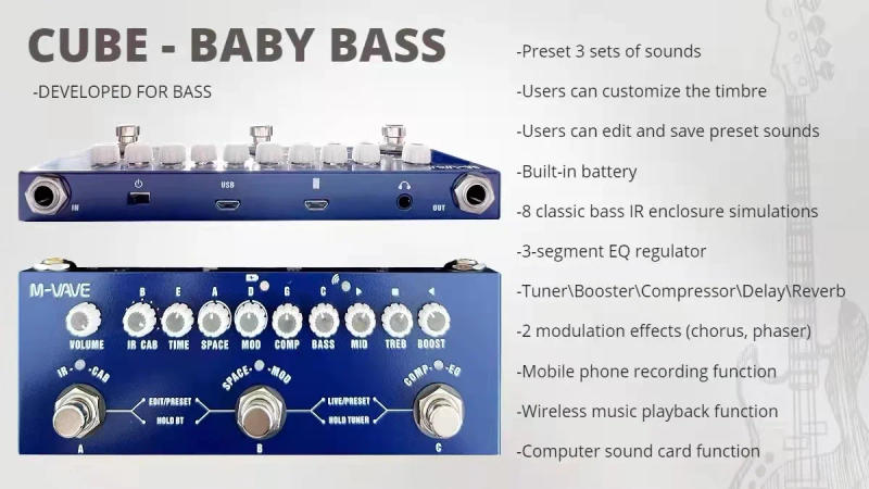 Description Picture 2 of itemM-vave Cube BABY Multi Effects Pedal Rechargeable Electric Bass Recording Audio Interface Function Cuvave Pedal