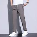 2024 Summer Nylon Thin Casual Pants Men's Slim Fit Small Feet Elastic Waist Pull Cord Long Pants