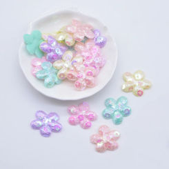 100Pcs 25mm Glitter Flower Applique Padded Patches for Clothes Hat Crafts Sewing Supplies DIY Headwear Hair Clips Bow Decor