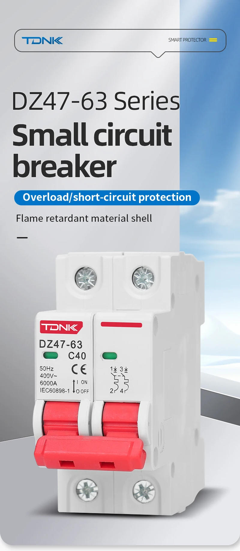 Description Picture 2 of itemDZ47 Mini Circuit Breaker MCB C Type 1P 2P 3P 4P 3A-63A AC 230V 400V Din Rail Mount Short Overload Protector with Breaking Capac