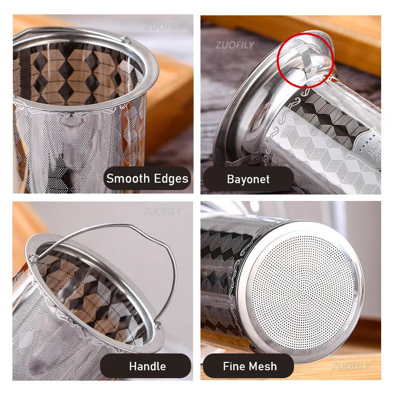 Description Picture 6 of item304 Stainless Steel Reusable Tea Infuser Tea Strainer Teapot Loose Tea Leaf Spice Filter Kitchen Accessories Handle Clip SML