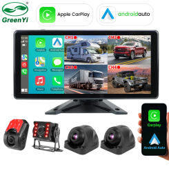 AHD 10.36'' Wireless Carplay Android Auto 4CH Touch Screen Dash Cam Monitor with 1080 Front Rear Camera For Truck Trailer Bus RV
