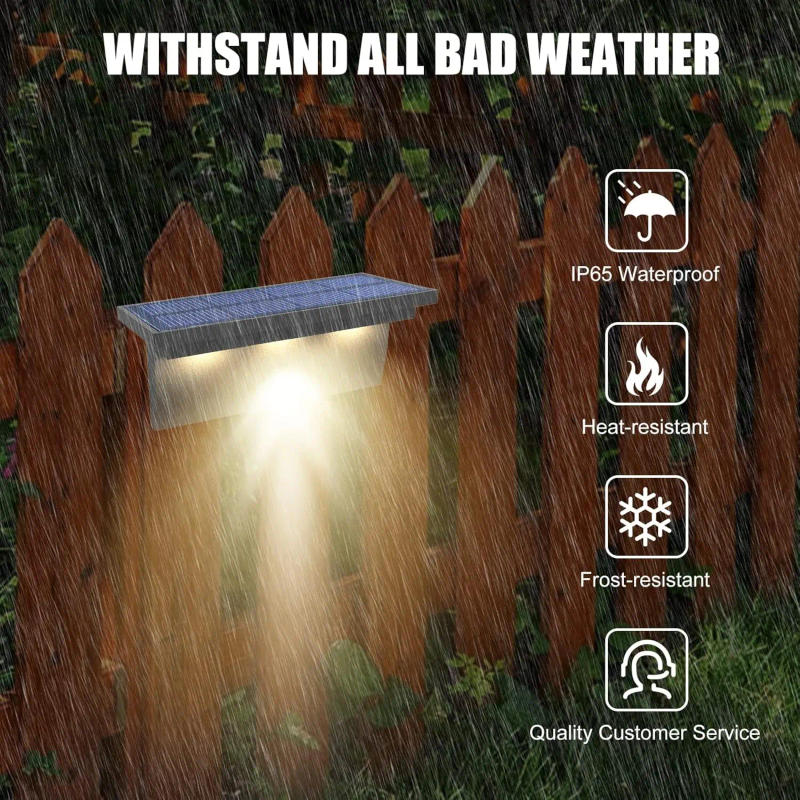 Description Picture 6 of item4/6PCS Solar Fence Light Outdoor Garden Yard 3000K 6000K Step Lamp for Pathway Stair Waterproof Terrace Deck Solar Wall Lamp