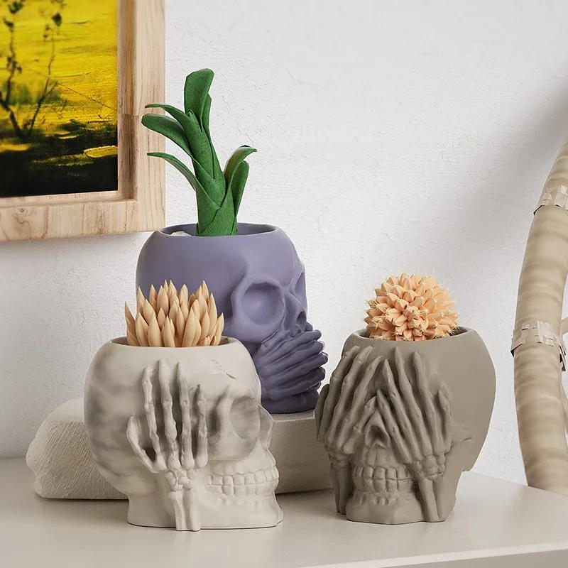 Description Picture 2 of itemSkull Storage Box Clay Silicone Molds Halloween Series Candle Jar Concrete Cement Gypsum Mold Flowerpot Epoxy Resin Mould
