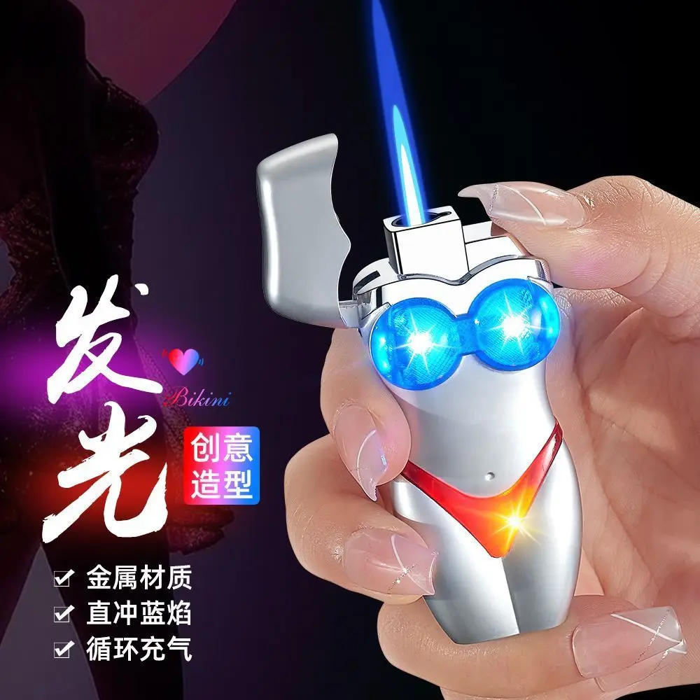 Description Picture 2 of itemFashionable Glowing Bikini Beauty Lighter Windproof Straight Blue Flame Inflatable Lighter Smoking Gadgets for Men Gifts