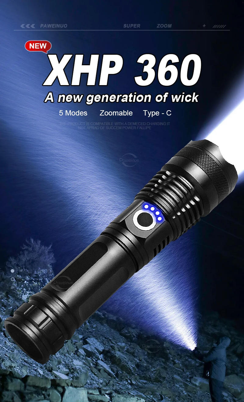 Description Picture 4 of item2024 Newest XHP360 Super Bright 3000M High Power Flashlight Waterproof Rechargeable Torch 26650 Outdoor Fishing Camping Lantern