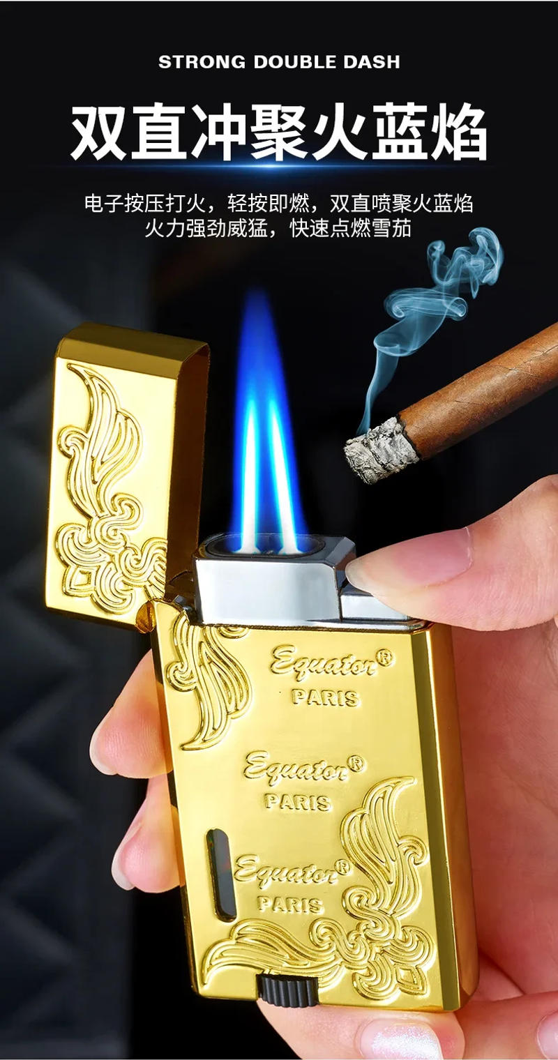 Description Picture 3 of item2024 Ping Sound Metal Lighter Turbo Jet Cigarette Lighters Torch Windproof Gas Inflatable Butane Straight Flame Lighter Men Gift