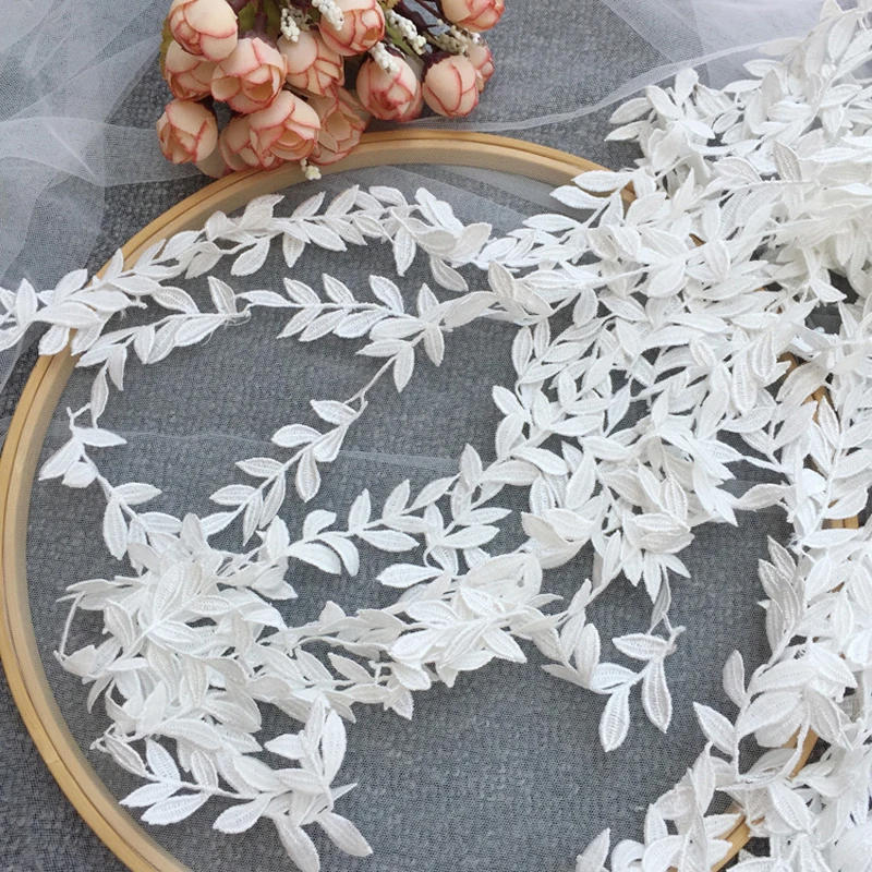 Description Picture 2 of item2Yard White Leaf Tassel Fringe Embroidered Lace Trim Ribbon Fabric Handmade Sewing Supplies Craft Gift Decorative