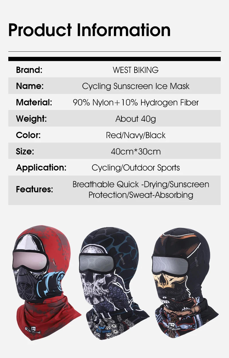 Description Picture 3 of itemWEST BIKING Motorcycle 3D Skull Balaclava Summer UV Protection Cycing Caps For Men MTB Road Bike Hat Cooling Sport Gear